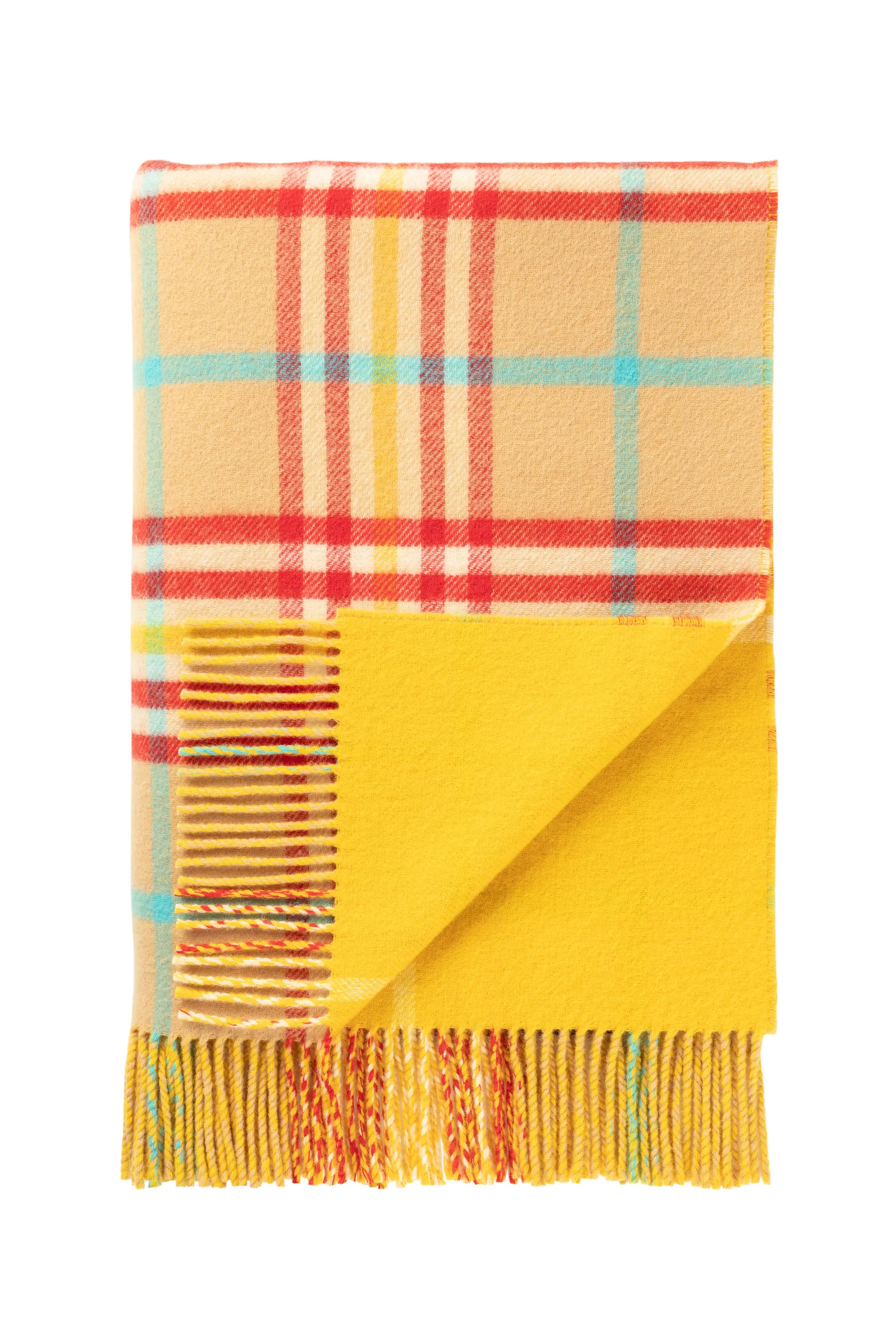Johnstons of Elgin - Vibrant Reversible Lambswool Throw in Check & Windowpane
