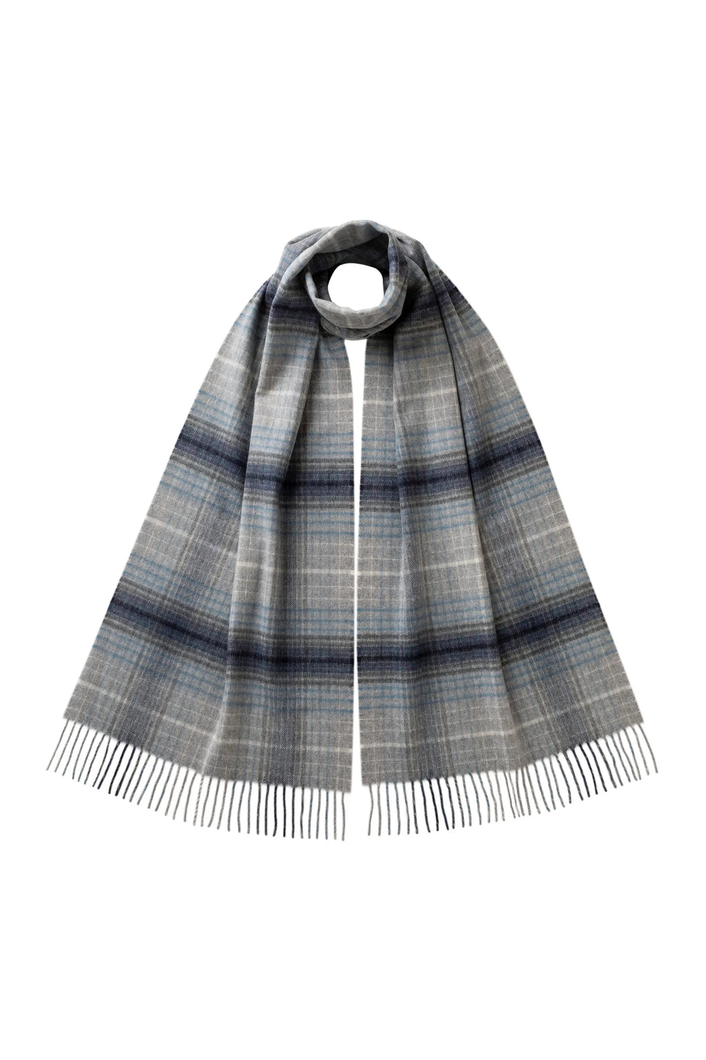 Johnstons of Elgin - Ombre Check Grey Merino Scarf