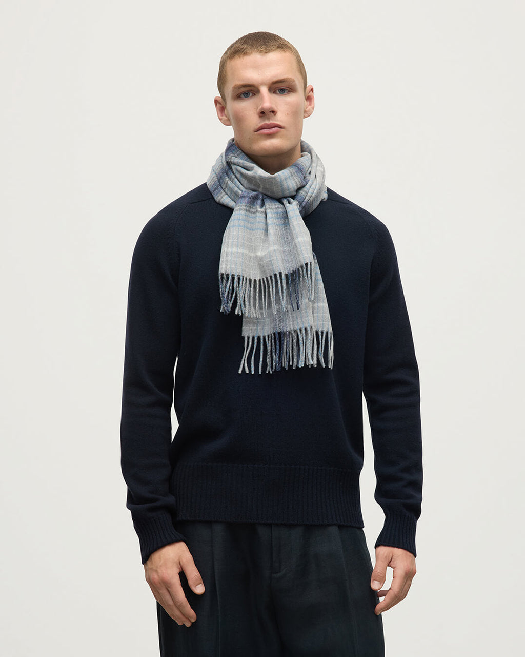 Johnstons of Elgin - Ombre Check Grey Merino Scarf