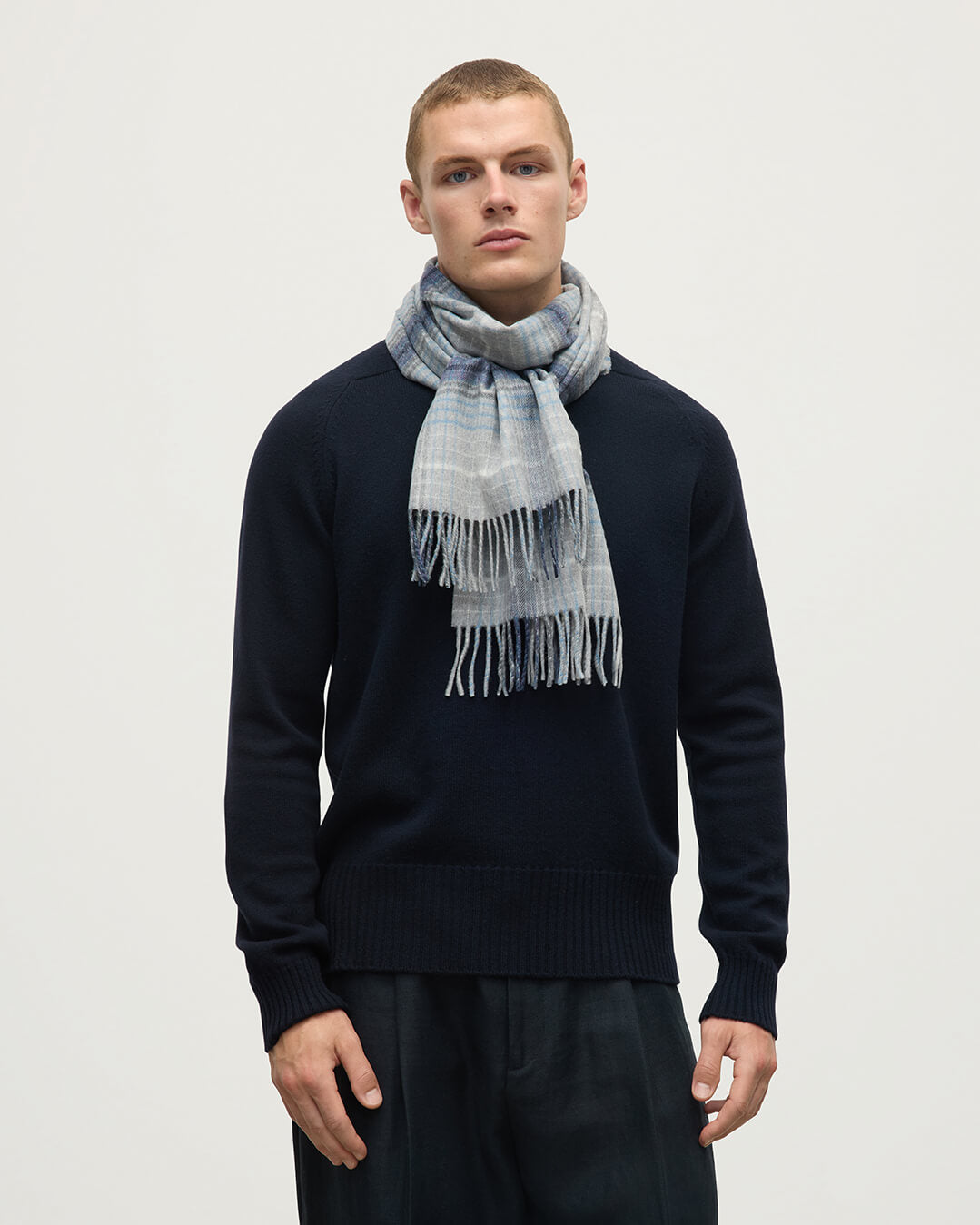 Johnstons of Elgin - Ombre Check Grey Merino Scarf