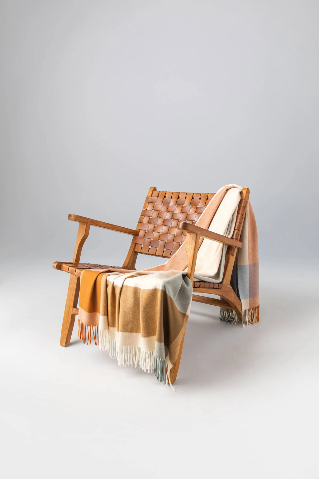 Johnstons of Elgin - Block Border Wool Throw in Warm