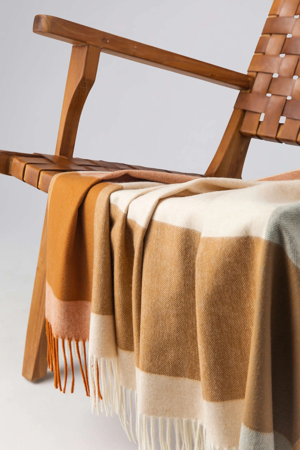 Johnstons of Elgin - Block Border Wool Throw in Warm
