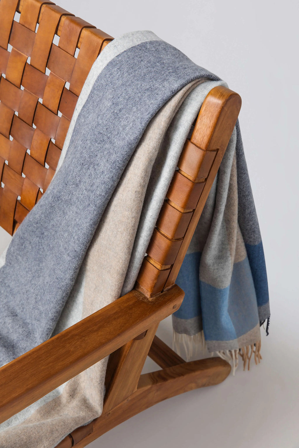 Johnstons of Elgin - Block Border Wool Throw in Cool