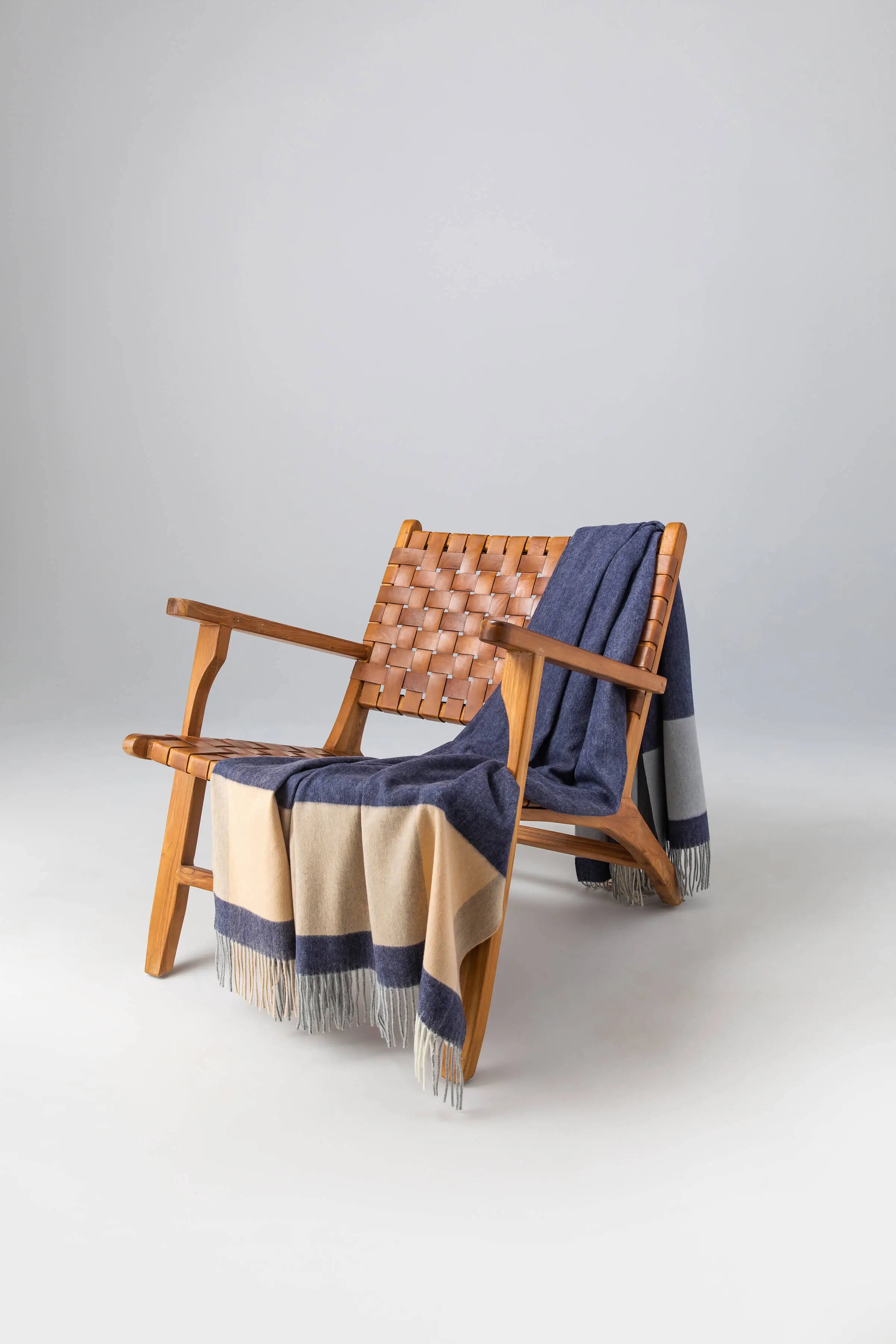 Johnstons of Elgin - Block Border Wool Throw in Dark