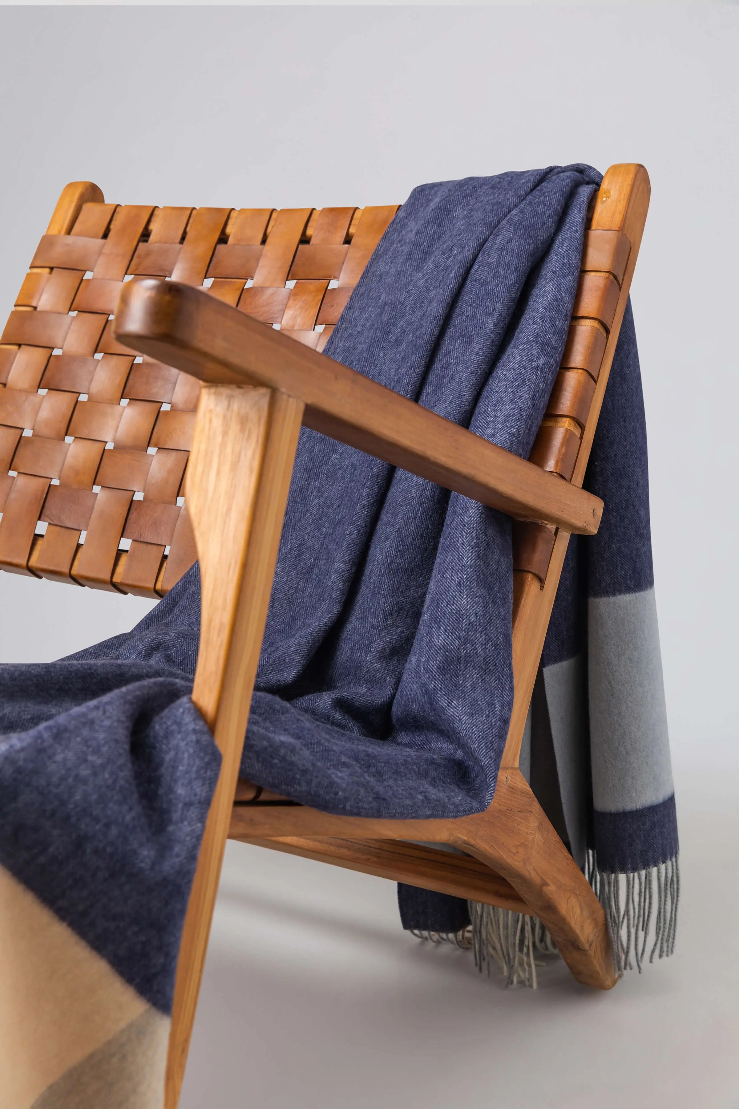 Johnstons of Elgin - Block Border Wool Throw in Dark