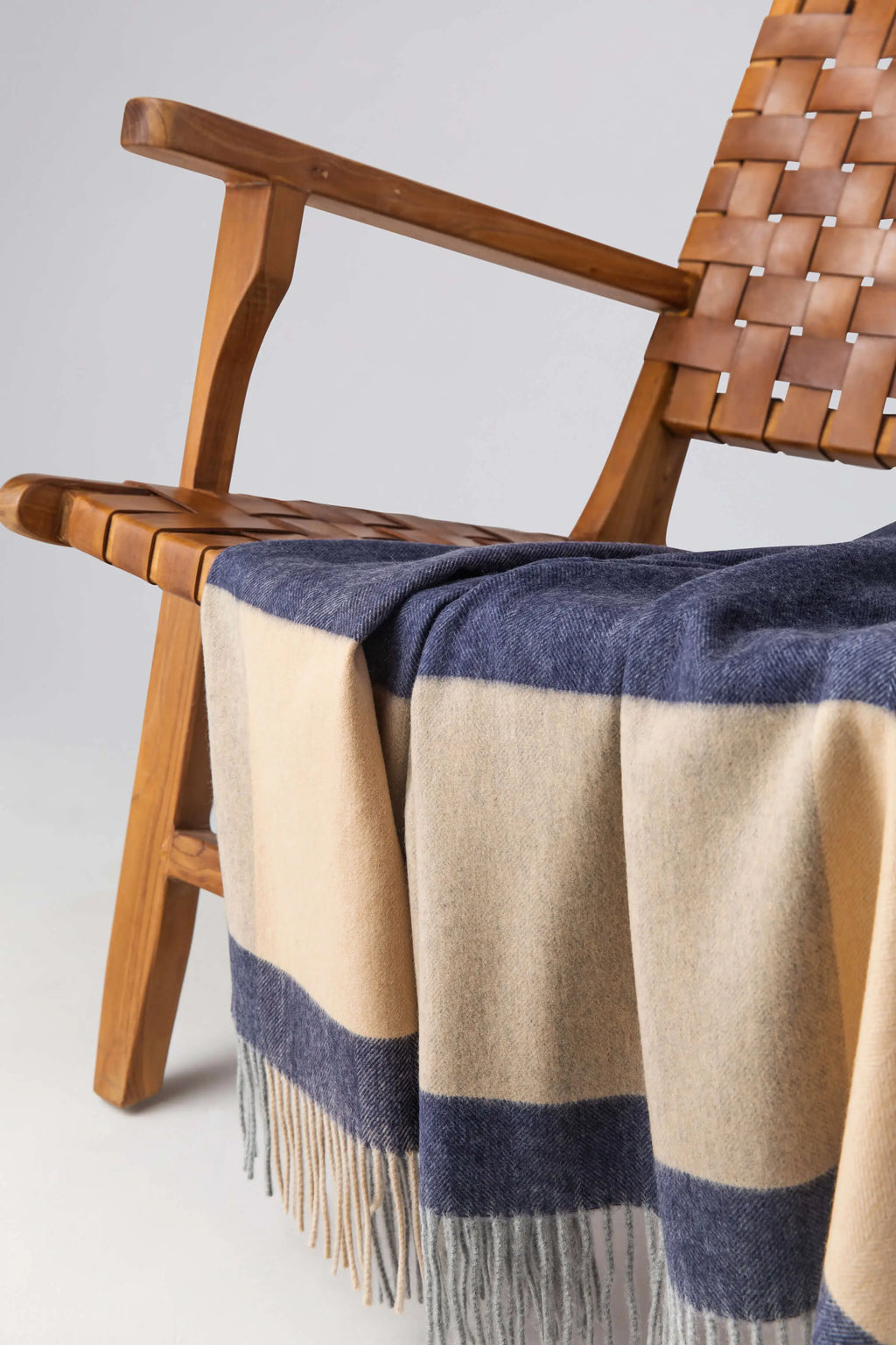Johnstons of Elgin - Block Border Wool Throw in Dark