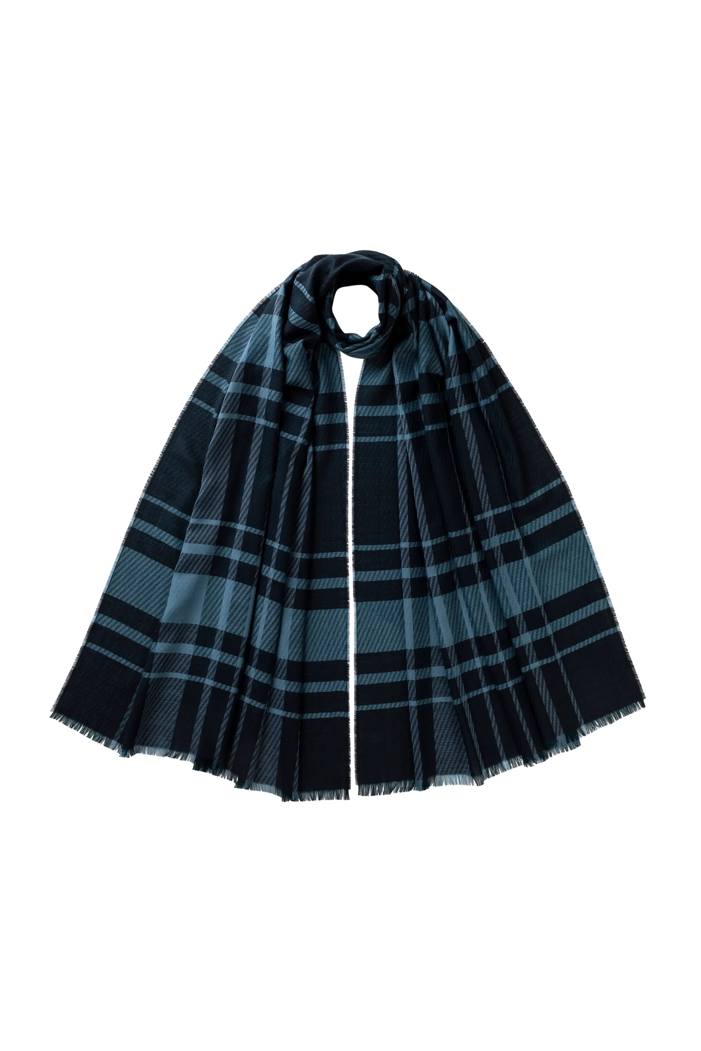 Johnstons of Elgin - Twill Check Navy Scarf