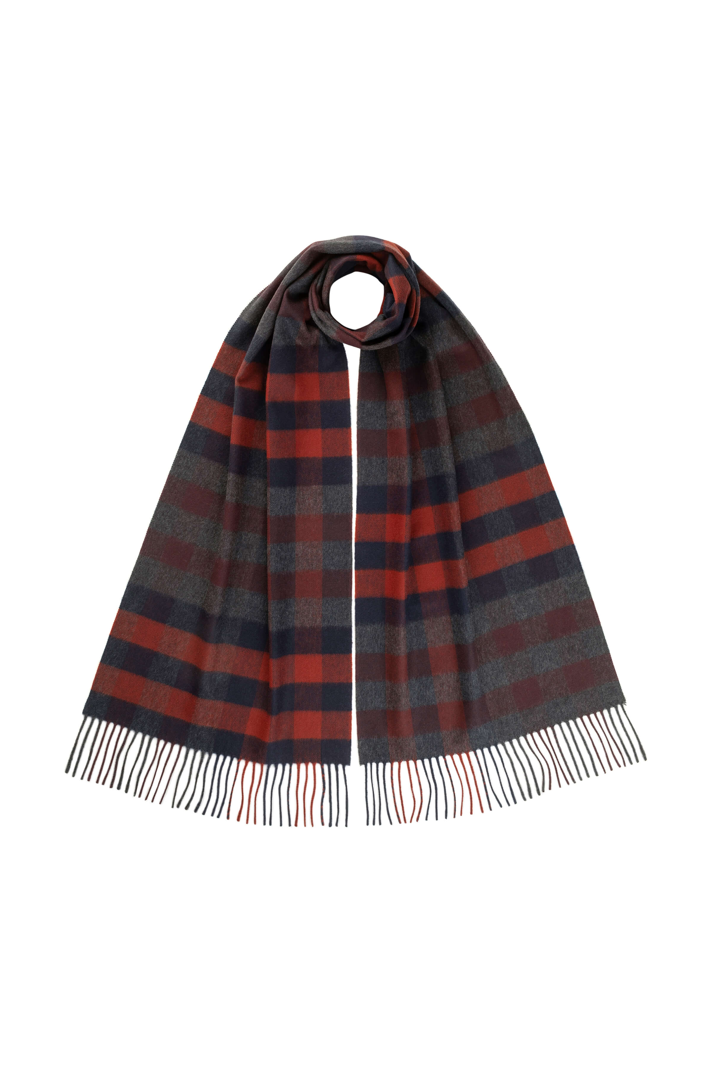 Johnstons of Elgin - Small Check Navy Merino Scarf