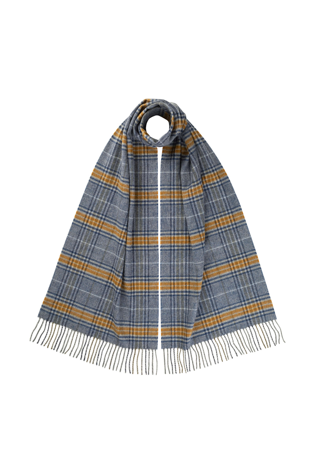Johnstons of Elgin - Tweed Check Merino Blue Scarf