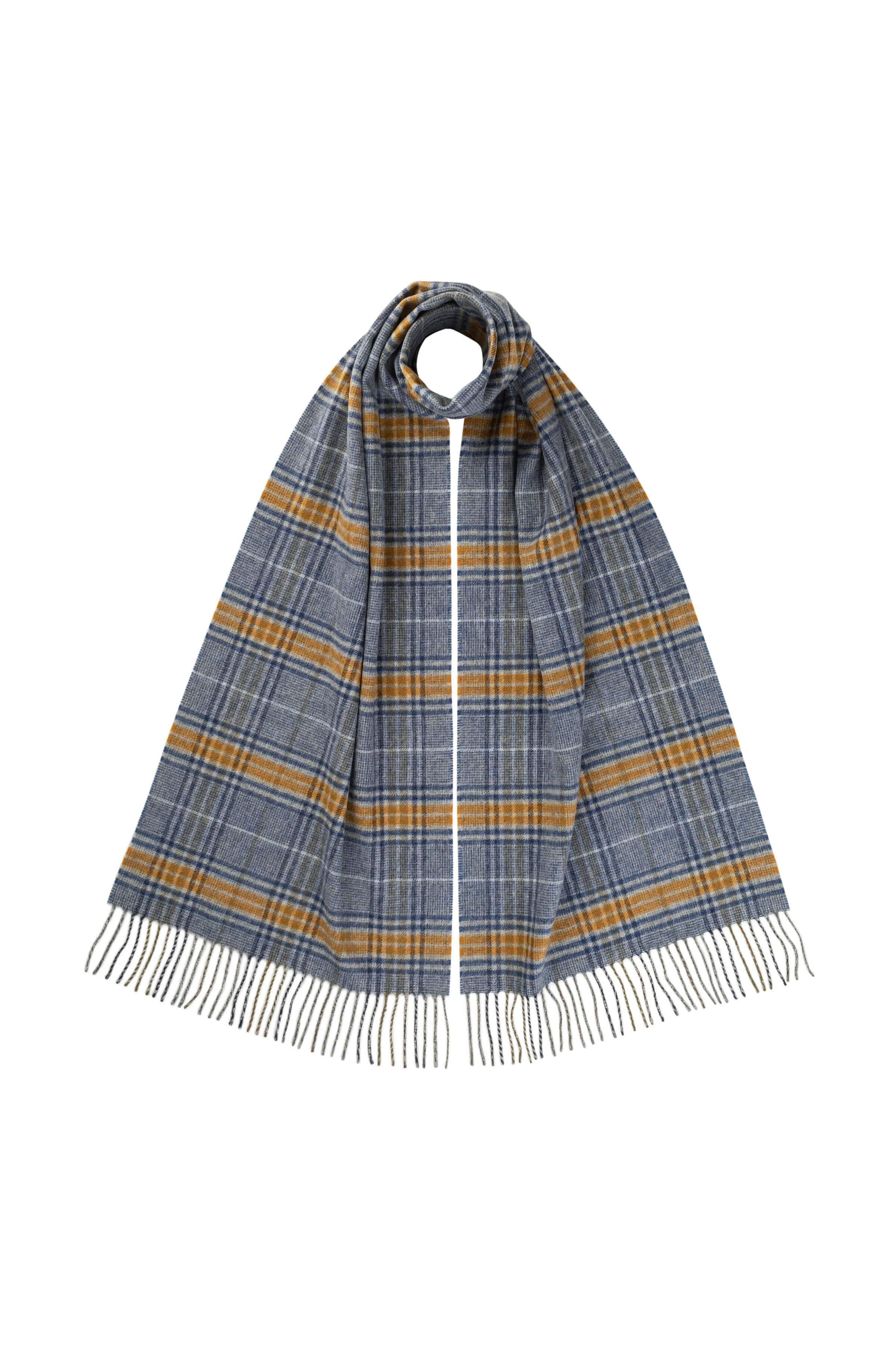 Johnstons of Elgin - Tweed Check Merino Blue Scarf