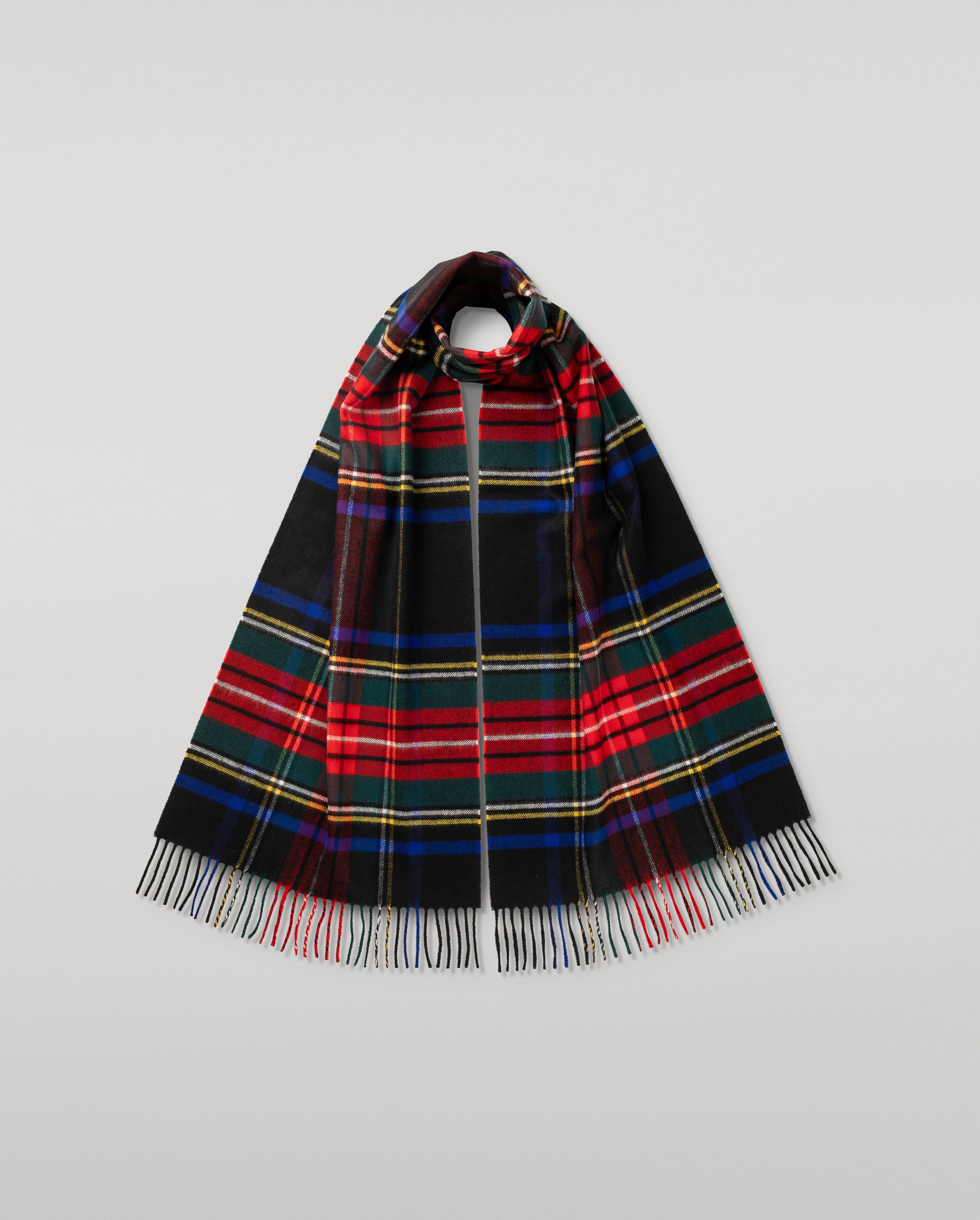 Johnstons of Elgin - Black Stewart Tartan Merino Scarf