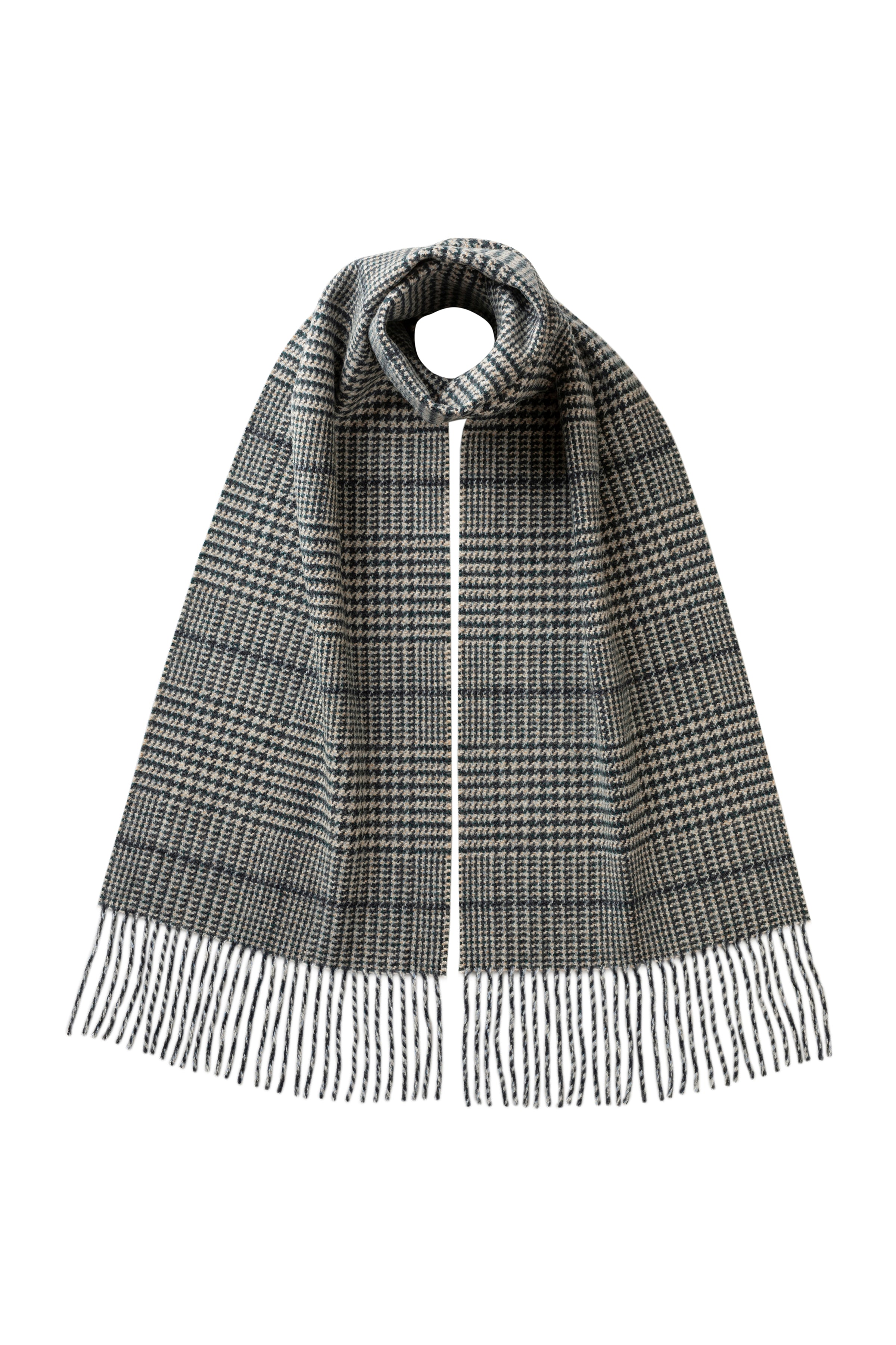 Johnstons of Elgin - Tweed Glen Check Dark Green Scarf