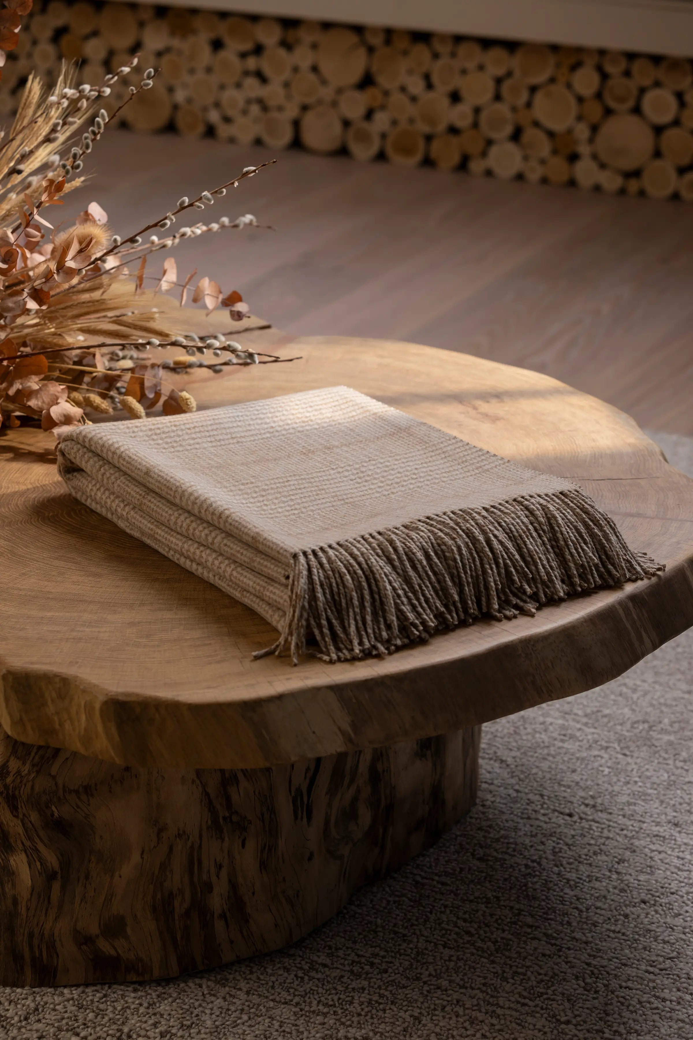 Johnstons of Elgin - Tweed Glen Check Wool Throw in Natural