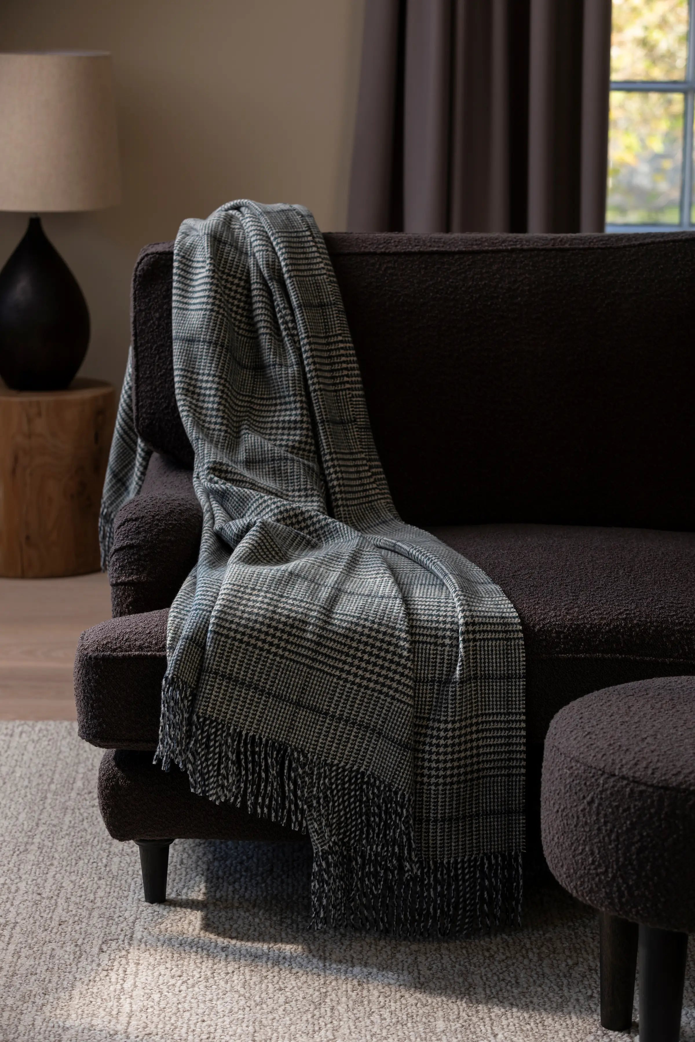 Johnstons of Elgin - Tweed Glen Check Wool Throw in Green