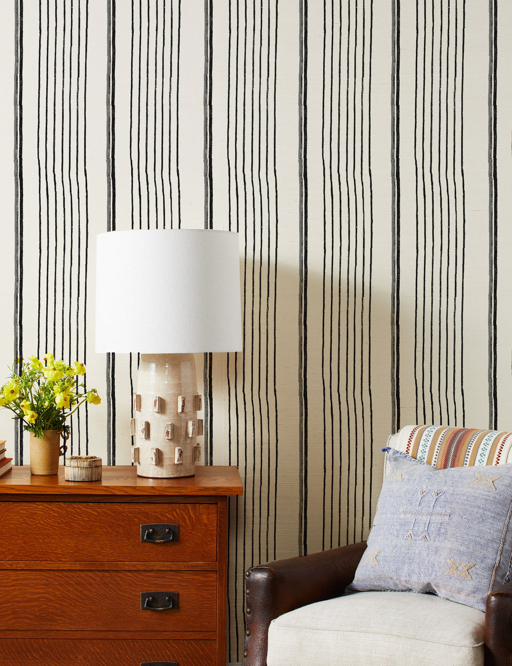 Lulu and Georgia - Two Tone Stripe Grasscloth Wallpaper By Nathan Turner