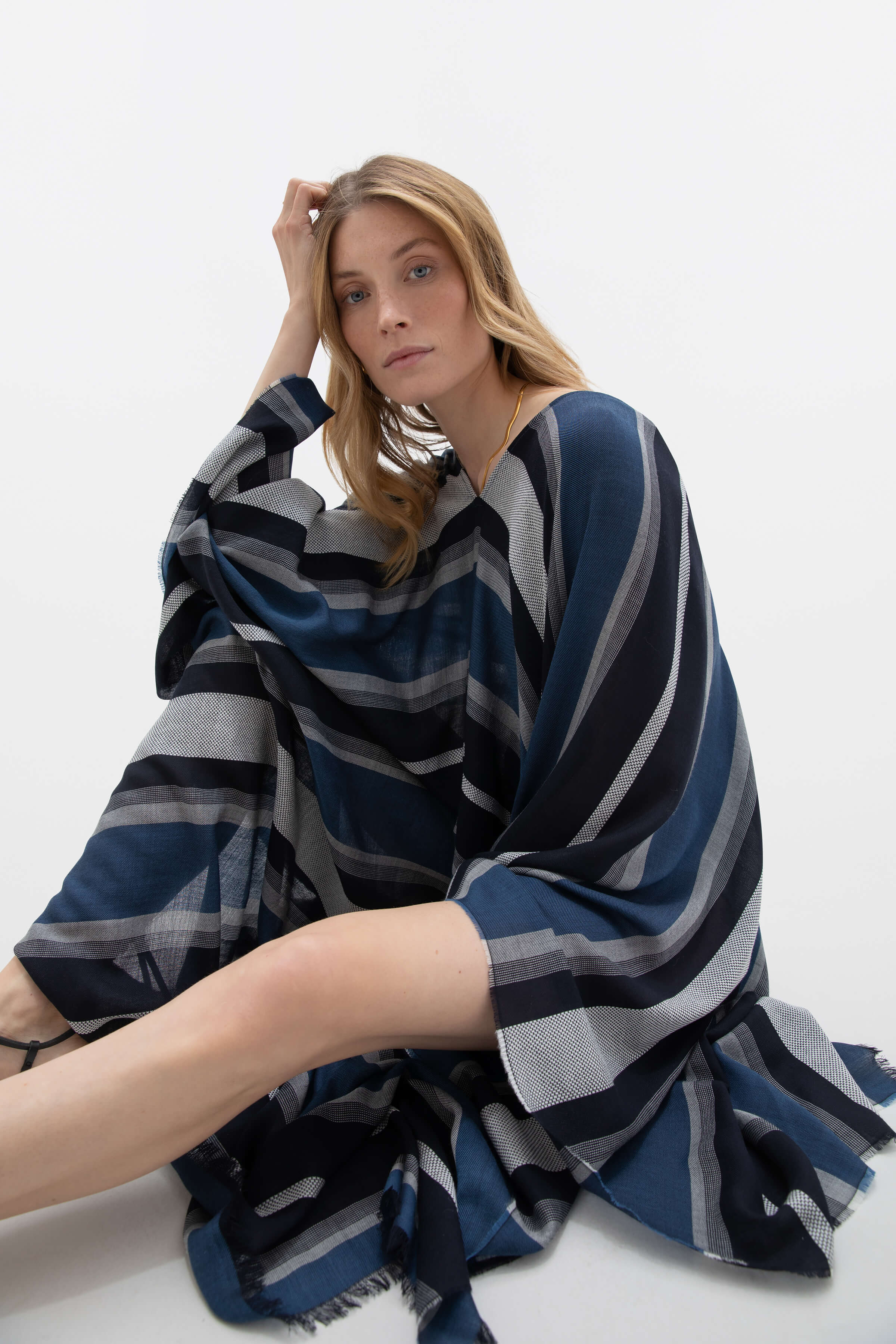 Johnstons of Elgin - Tissue Textured Stripe Kaftan
