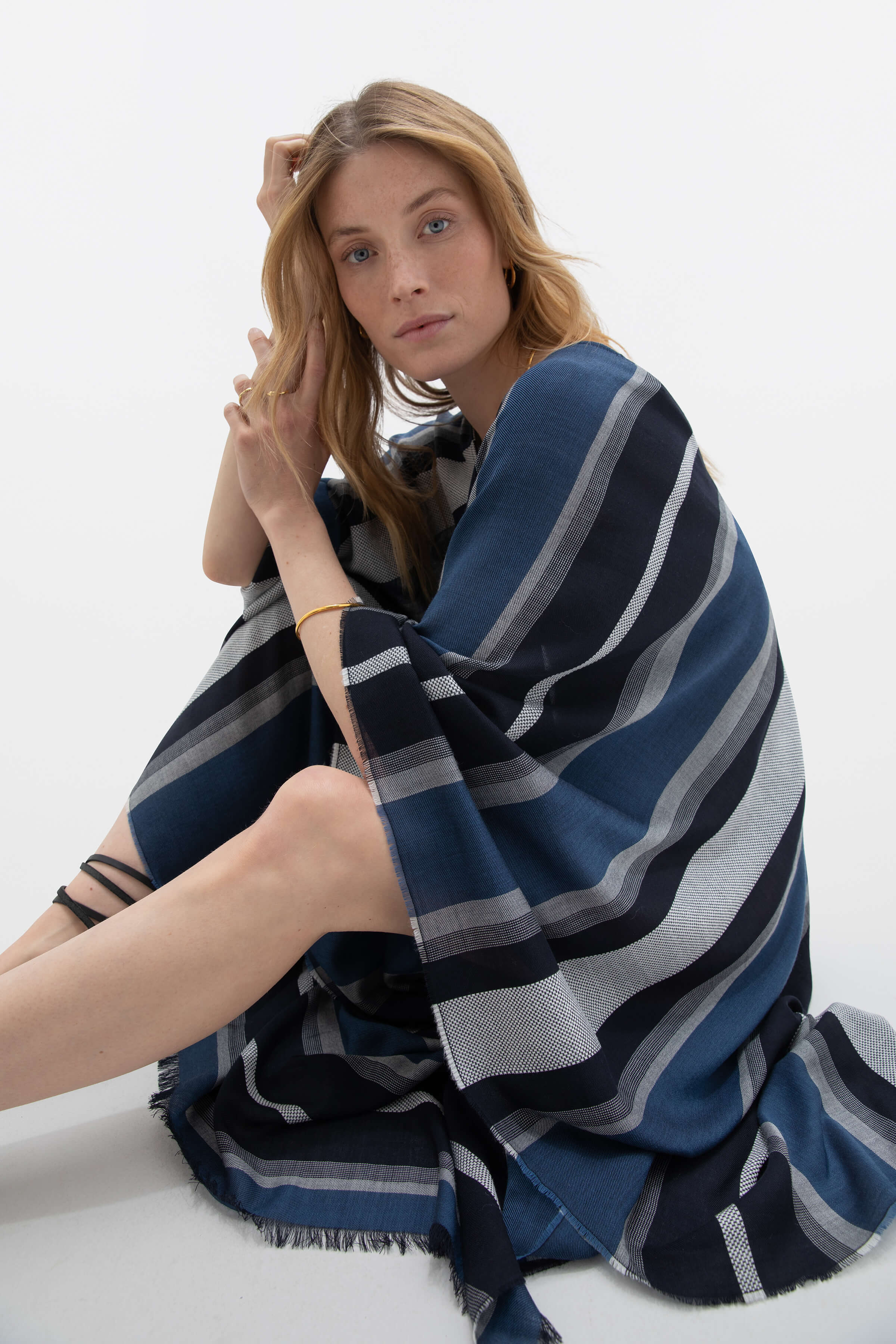 Johnstons of Elgin - Tissue Textured Stripe Kaftan
