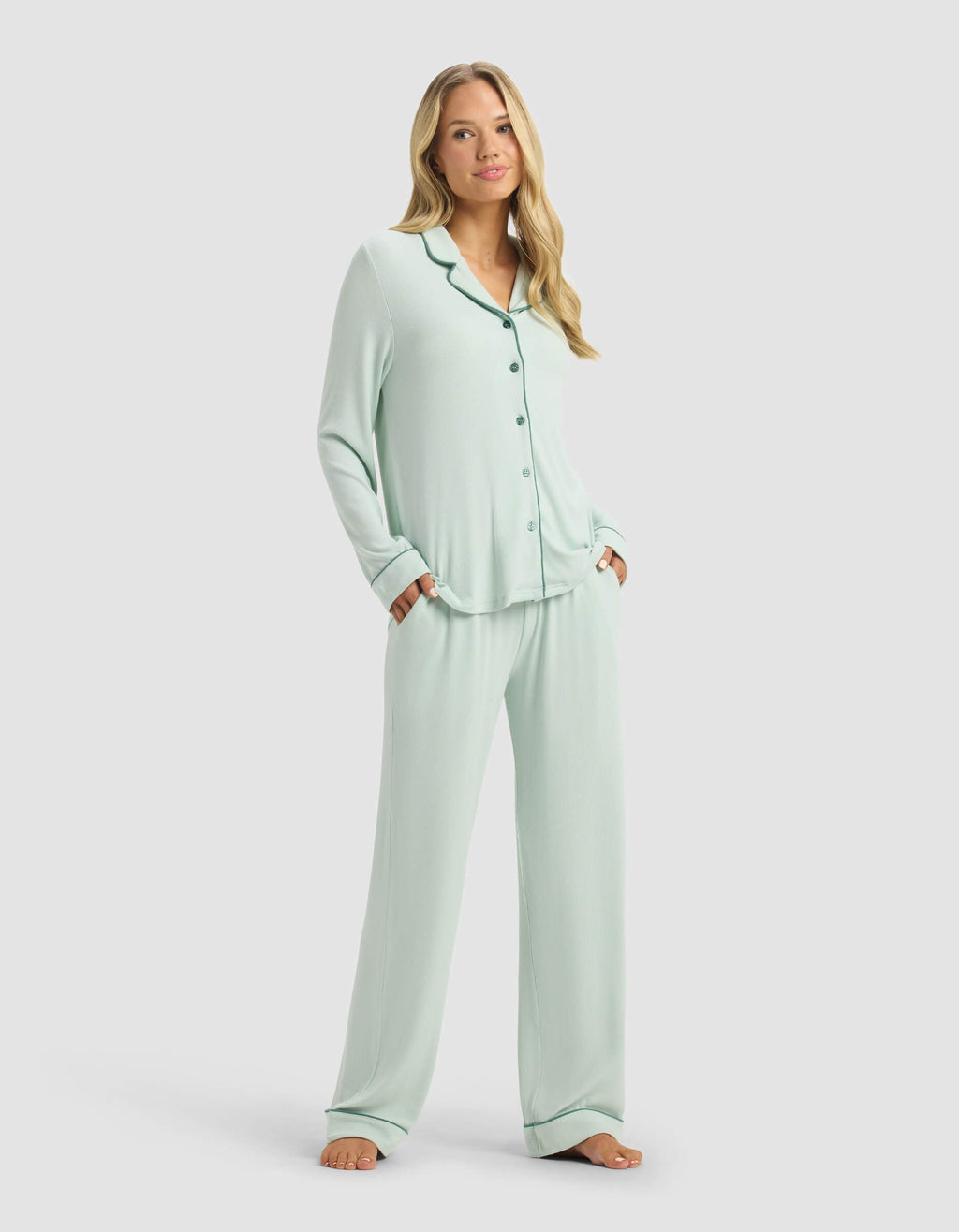 Cozy Earth - Women's Bamboo Rib - Knit Classic Long Sleeve Pajama Set