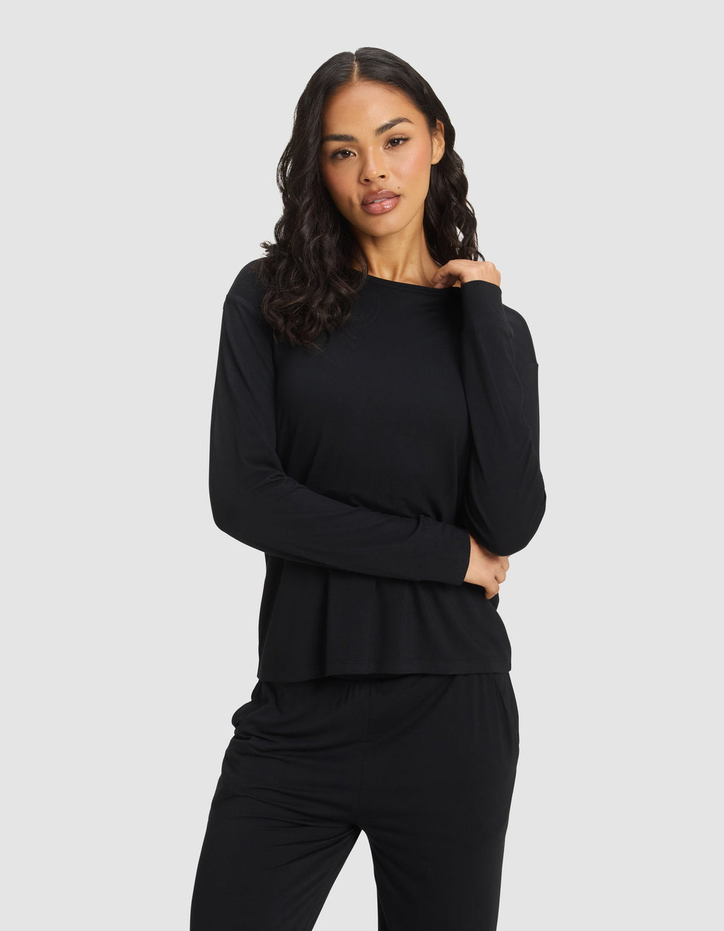 Cozy Earth - Women's Bamboo Stretch - Knit Long Sleeve Lounge Tee & Pant Set