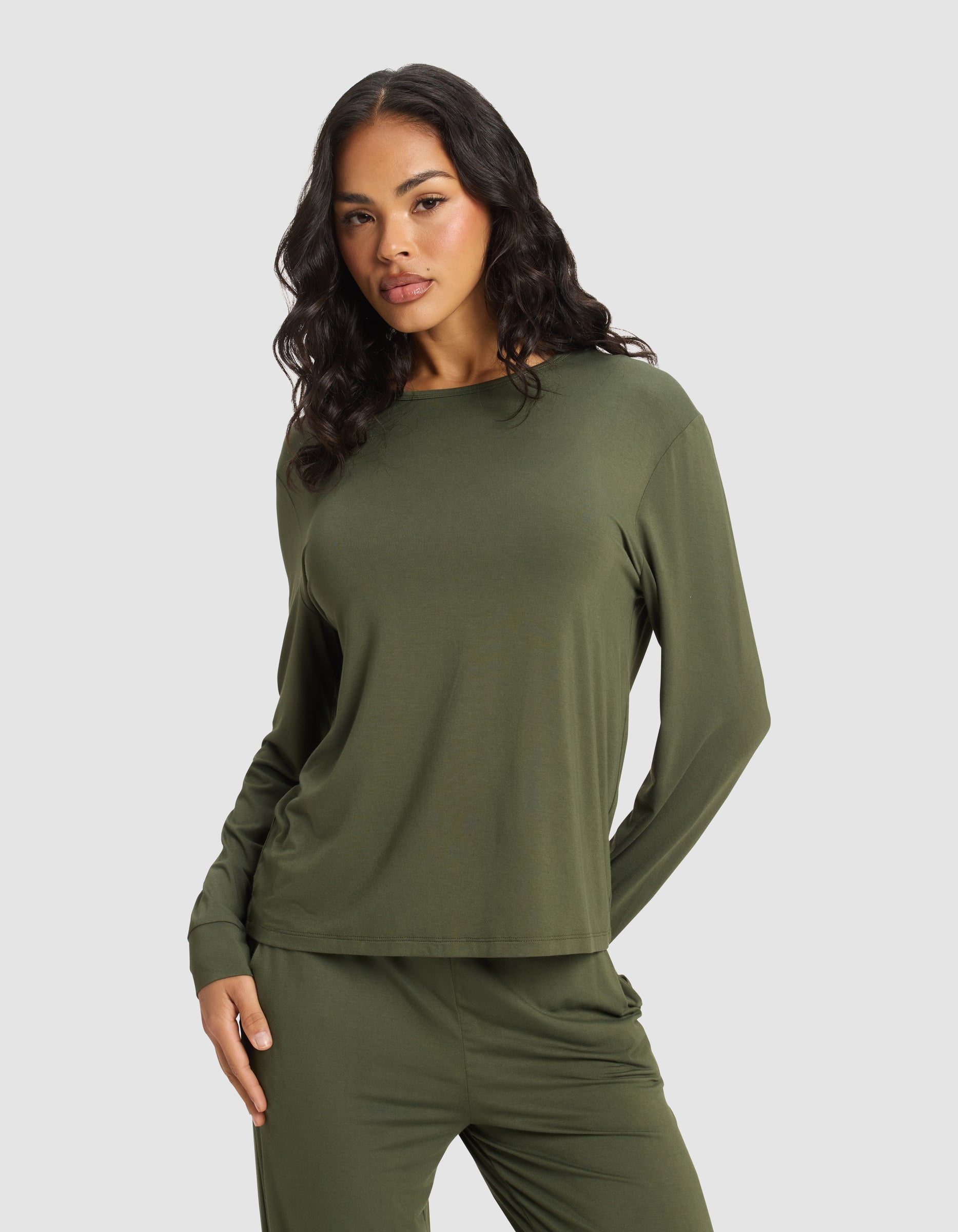 Cozy Earth - Women's Bamboo Stretch - Knit Long Sleeve Lounge Tee & Pant Set