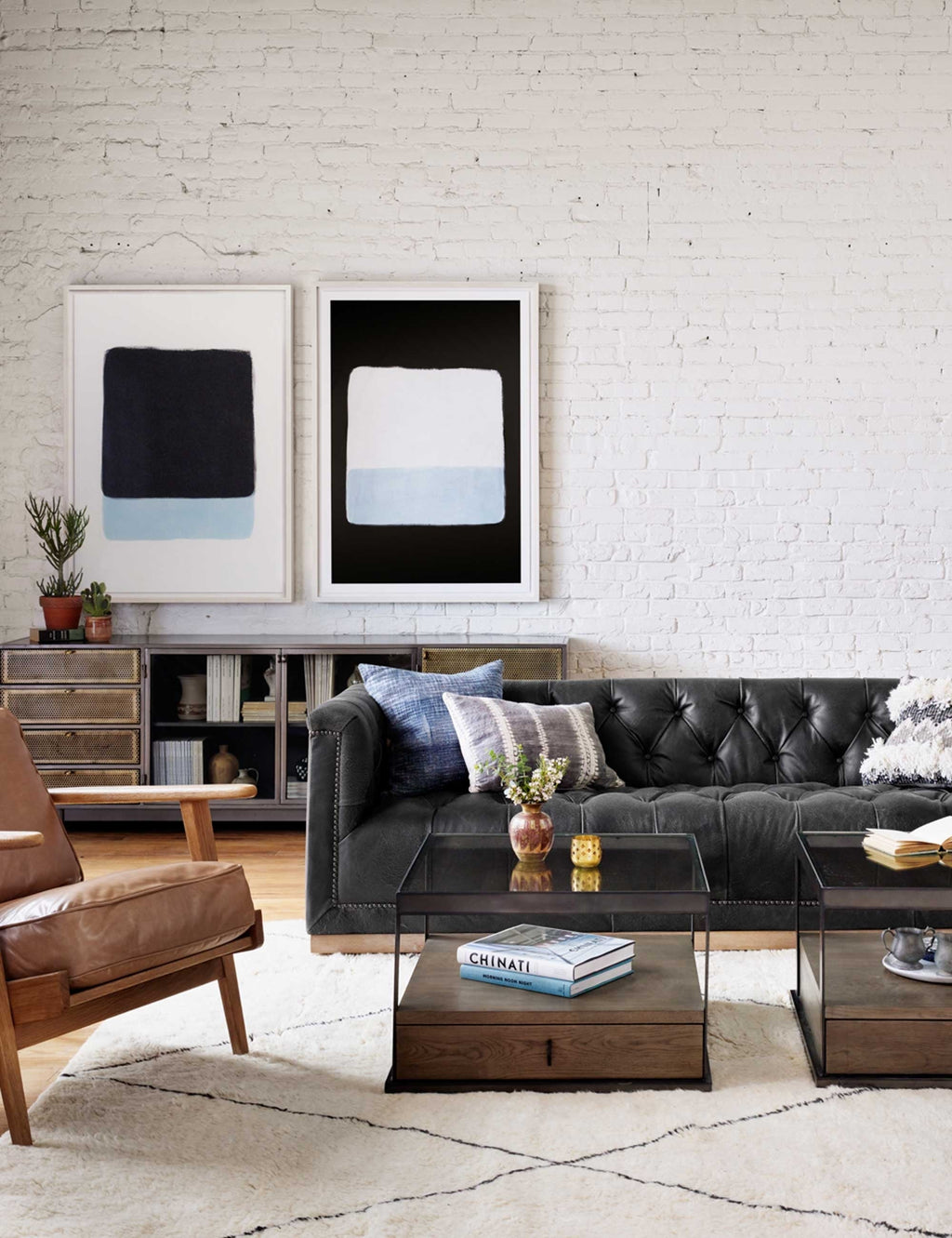 Lulu and Georgia - Afia Leather Sofa, Distressed Black