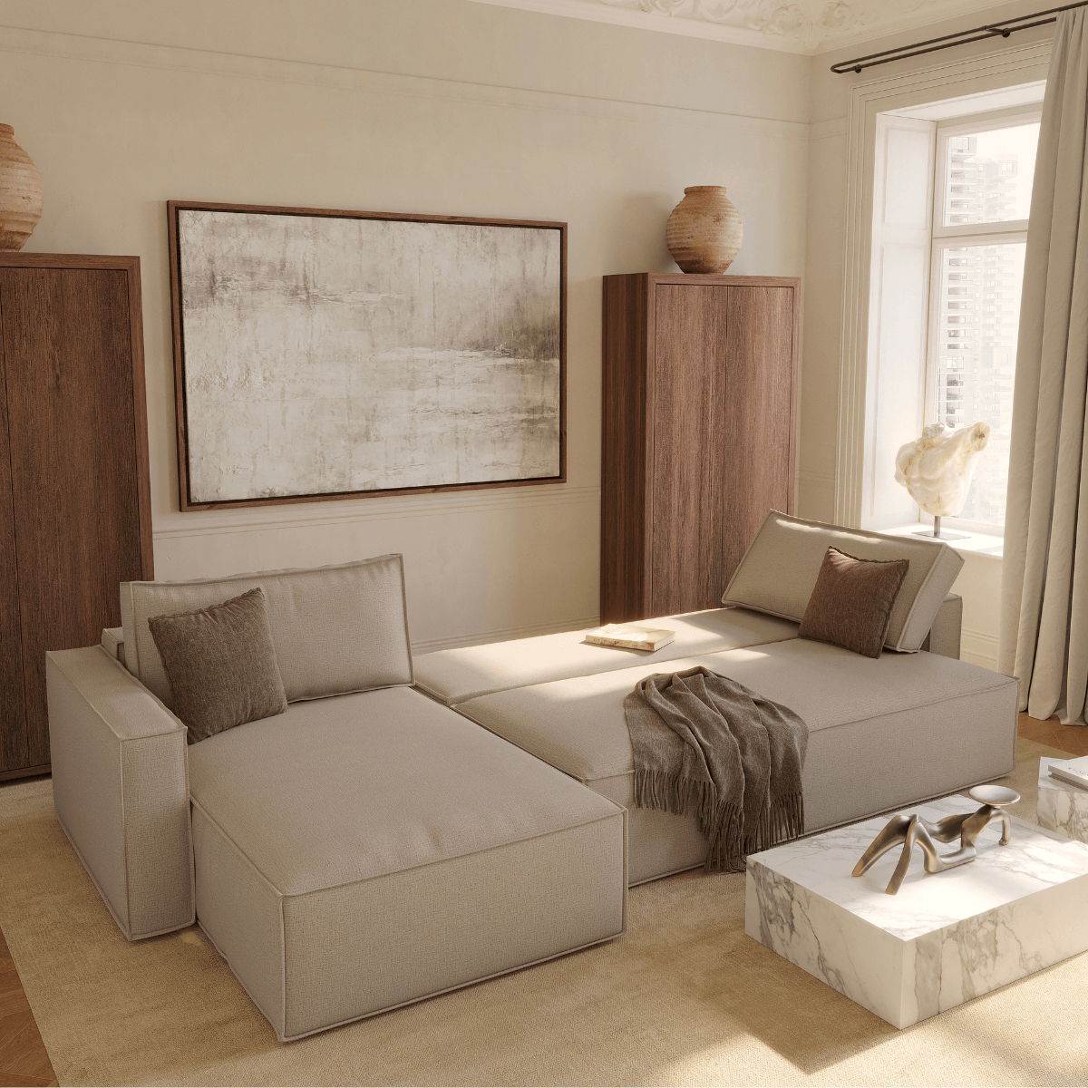 Urban Natural - Newilla Sleeper Sectional with Standard Arms
