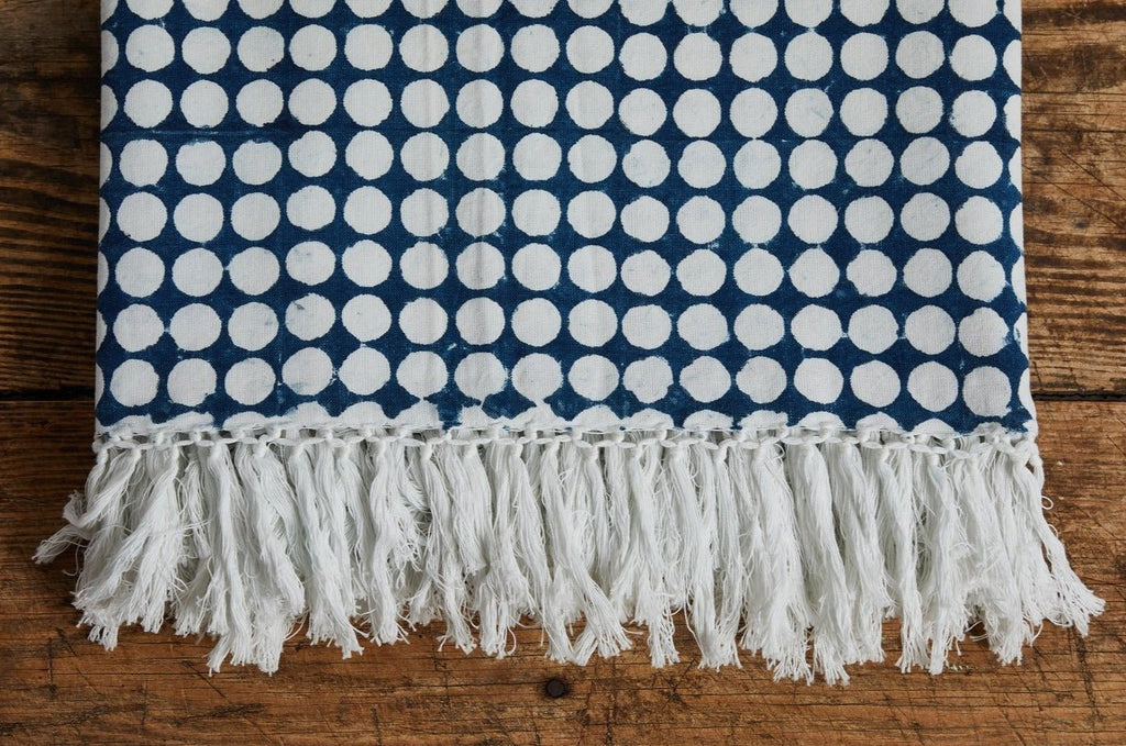 Nicky Kehoe - Tania Reverse Bed Throw With Fringe, Indigo