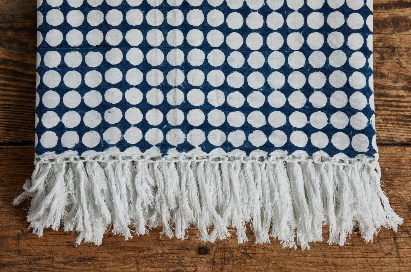Nicky Kehoe - Tania Reverse Bed Throw With Fringe, Indigo