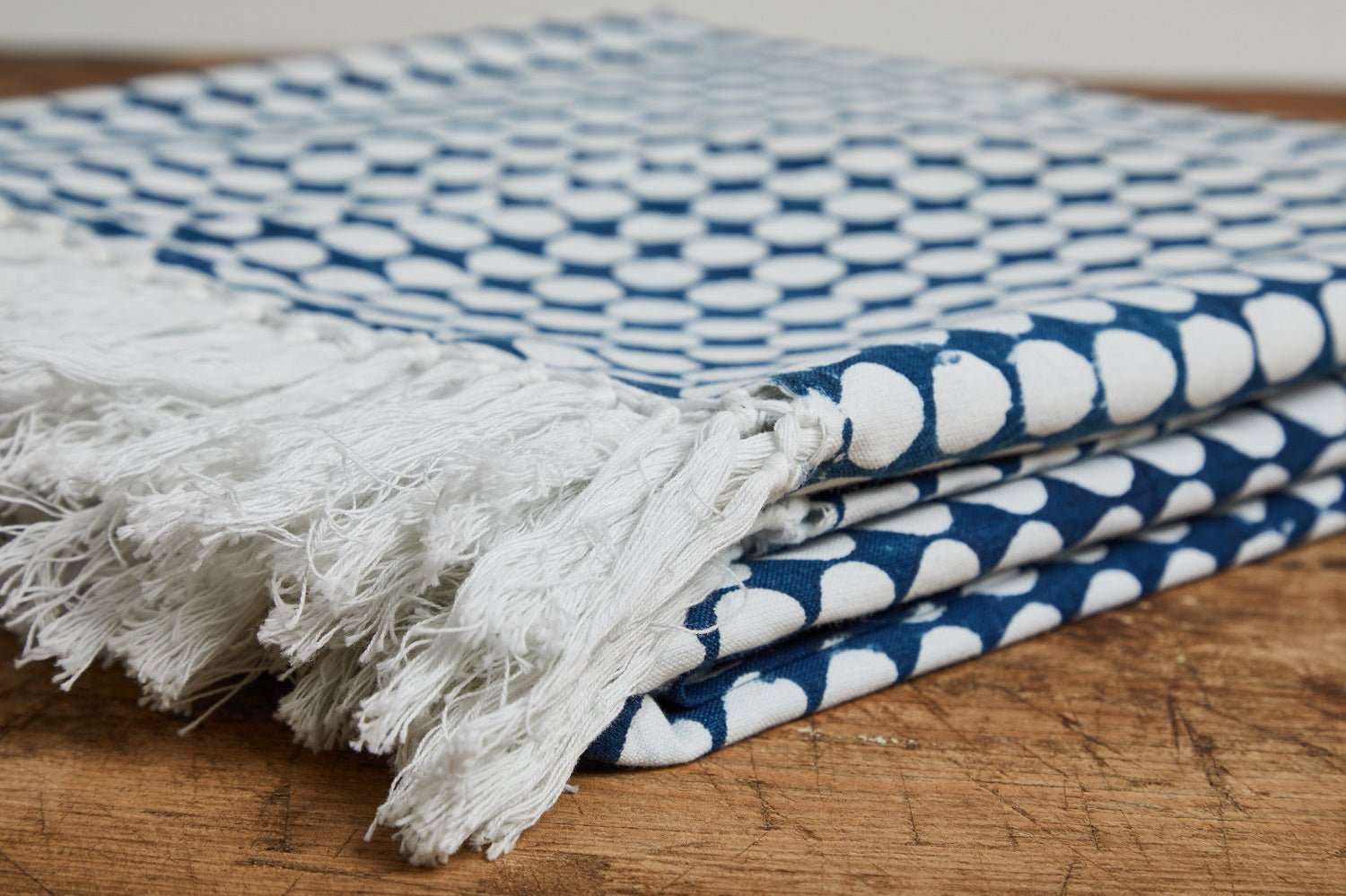 Nicky Kehoe - Tania Reverse Bed Throw With Fringe, Indigo