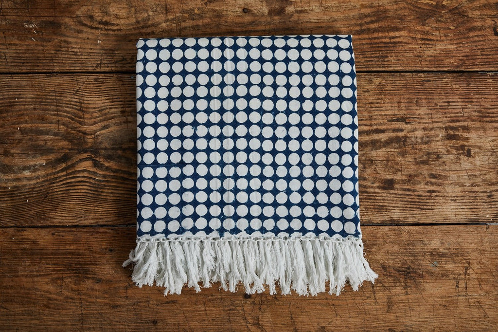 Nicky Kehoe - Tania Reverse Bed Throw With Fringe, Indigo
