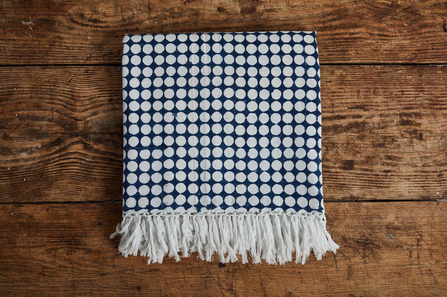 Nicky Kehoe - Tania Reverse Bed Throw With Fringe, Indigo