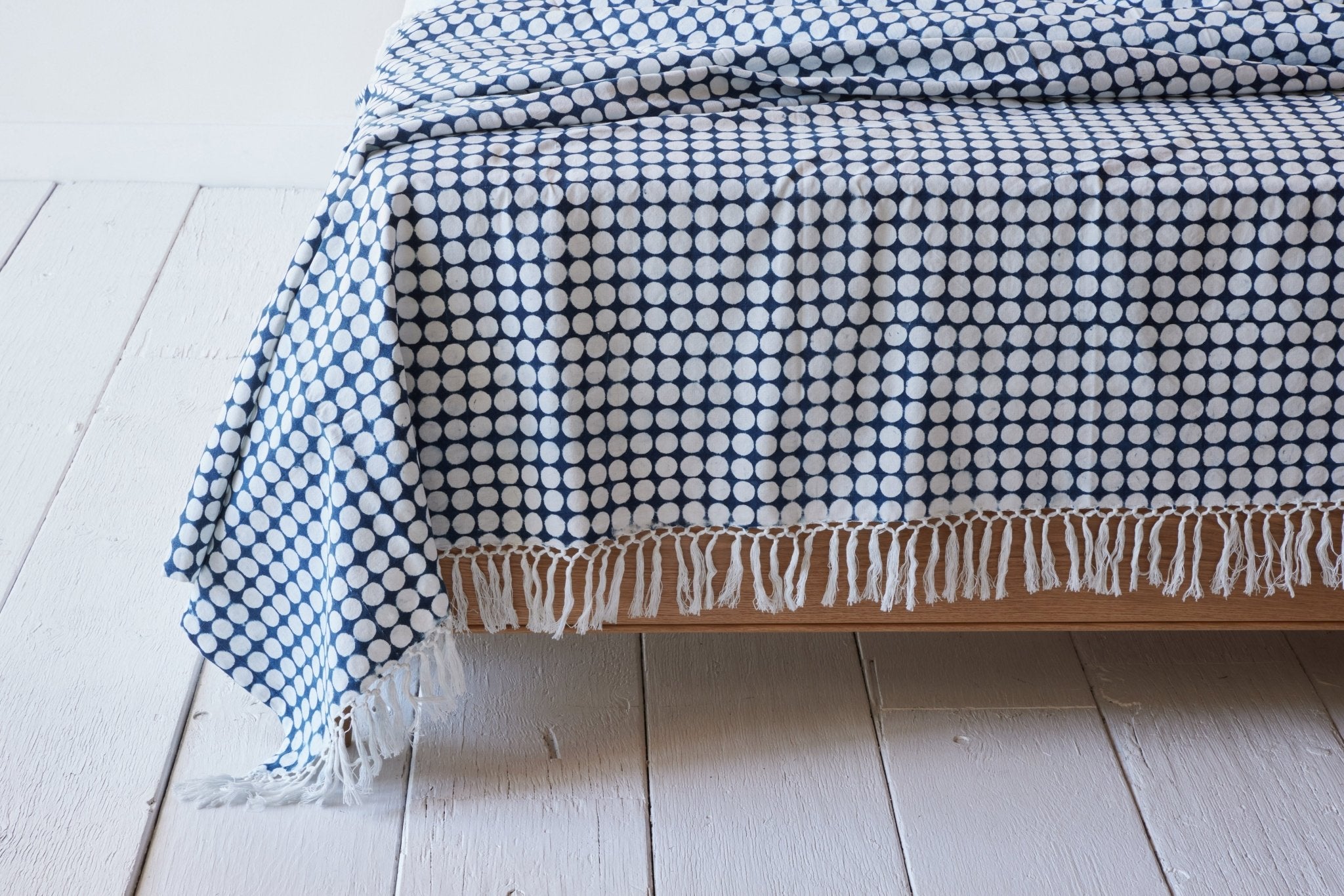 Nicky Kehoe - Tania Reverse Bed Throw With Fringe, Indigo