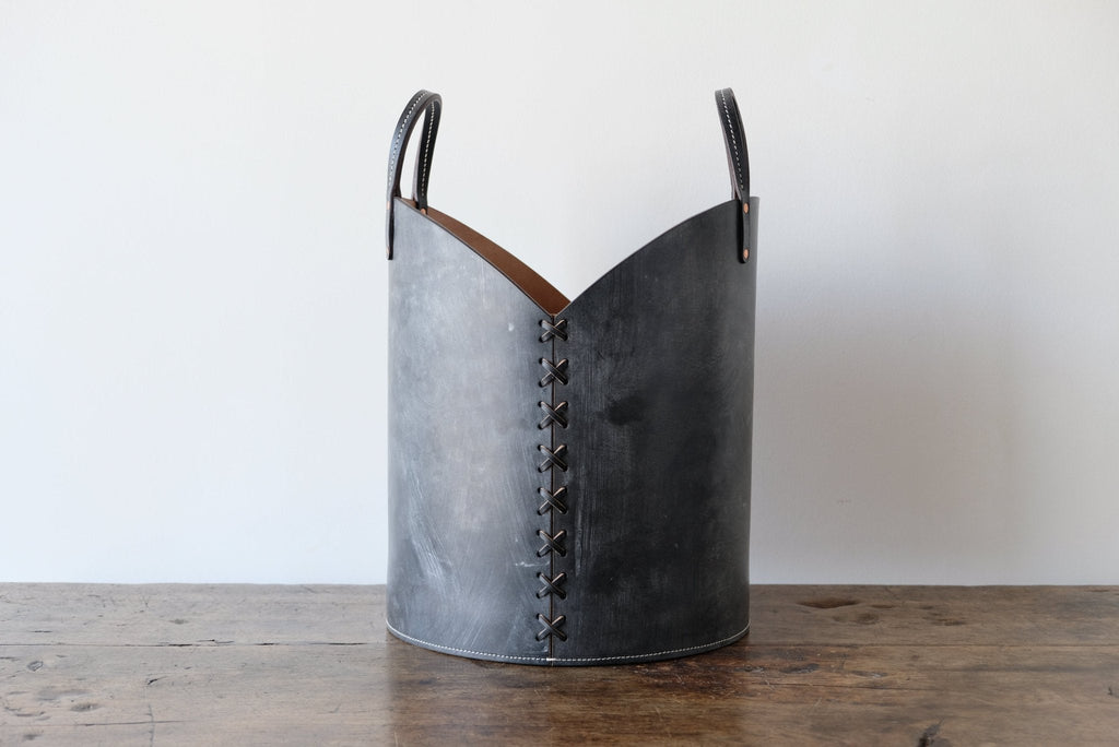 Nicky Kehoe - Leather Log Basket in Charcoal Black