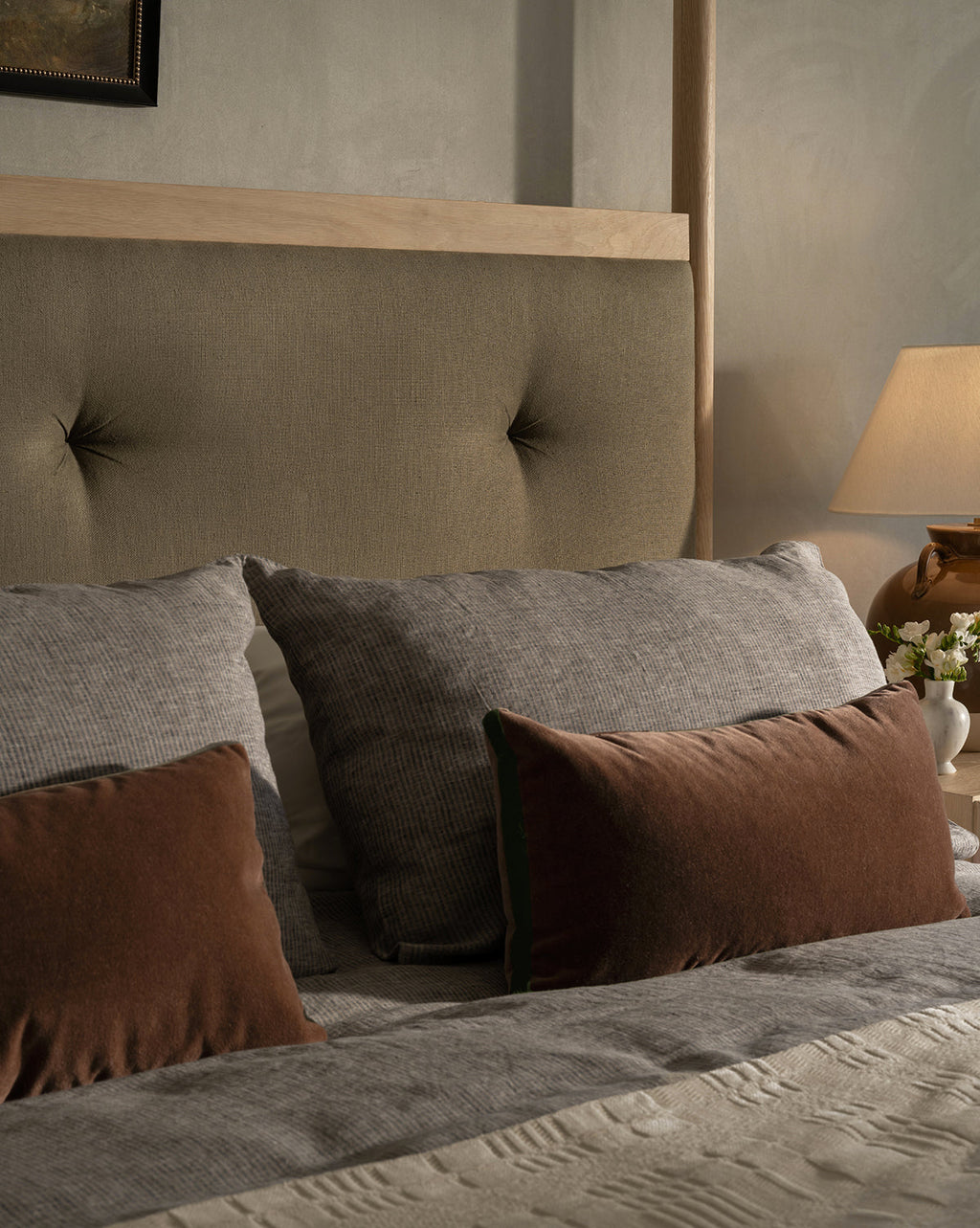McGee & Co - Brown Mohair Pillow with Velvet Stripe