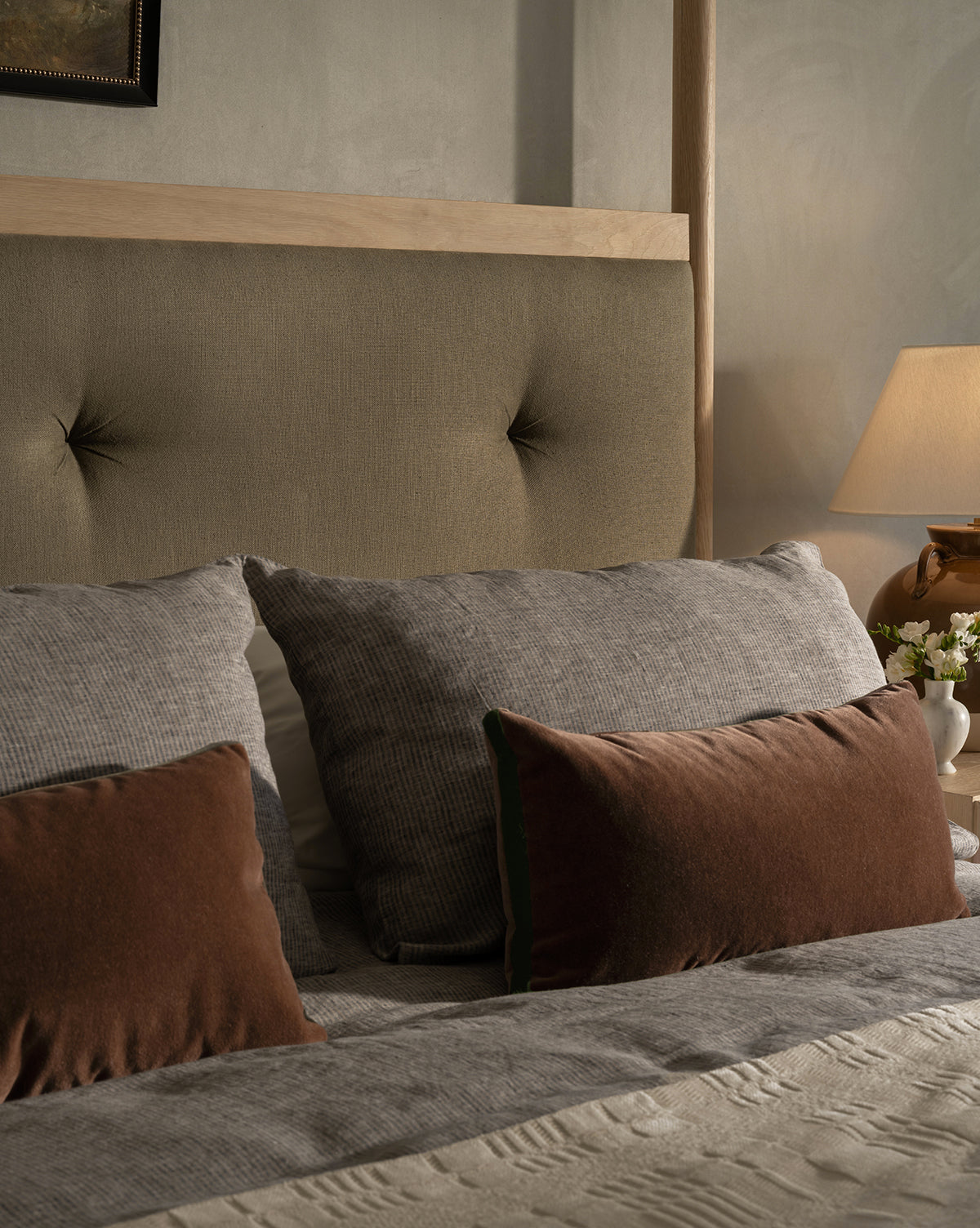 McGee & Co - Brown Mohair Pillow with Velvet Stripe