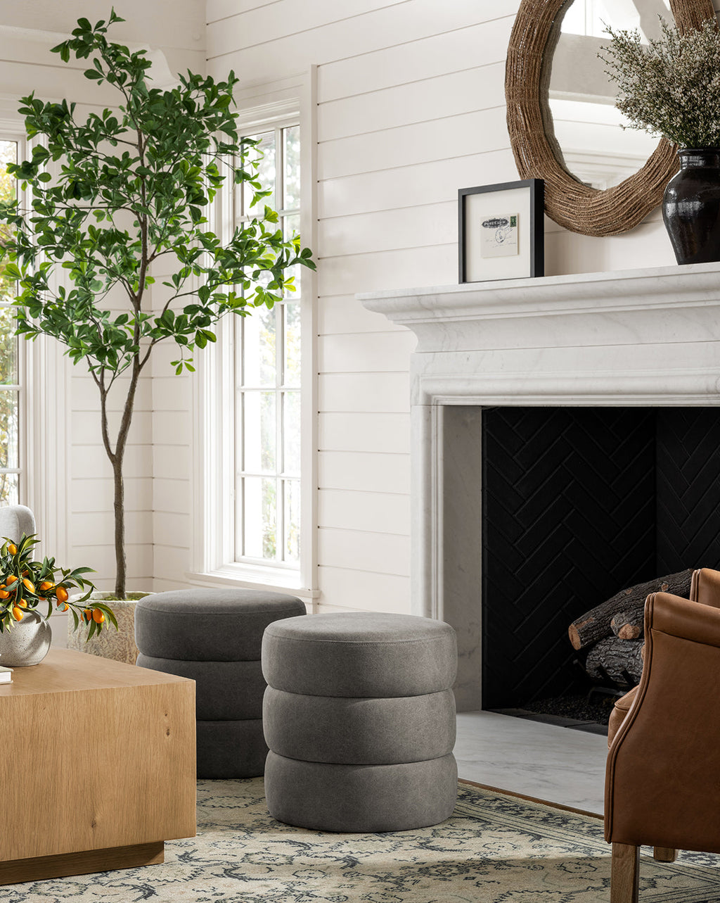 McGee & Co - Channel Ottoman in Gray Linen