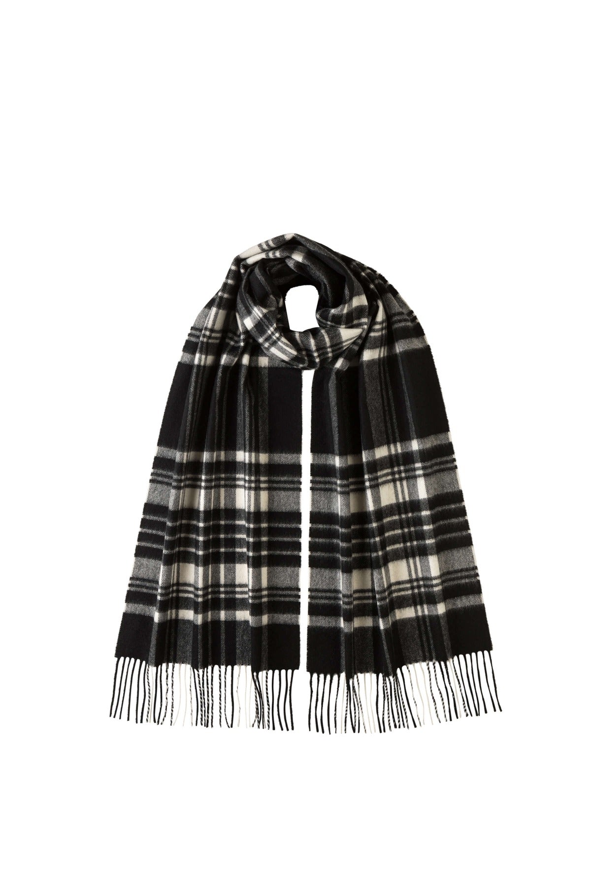 Johnstons of Elgin - Black & White Stewart Tartan Oversized Cashmere Scarf