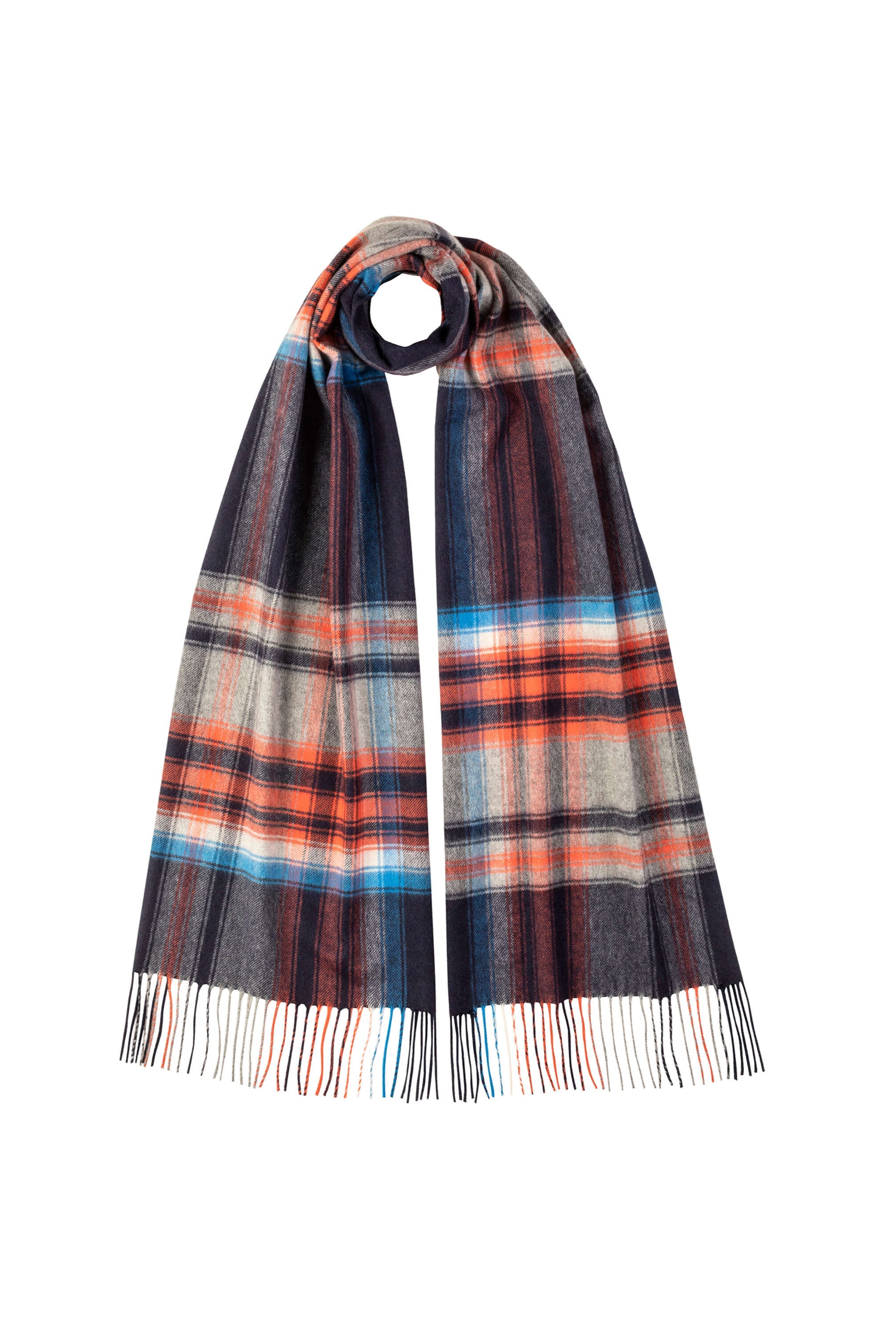 Johnstons of Elgin - Wide Cashmere Navy Check Scarf