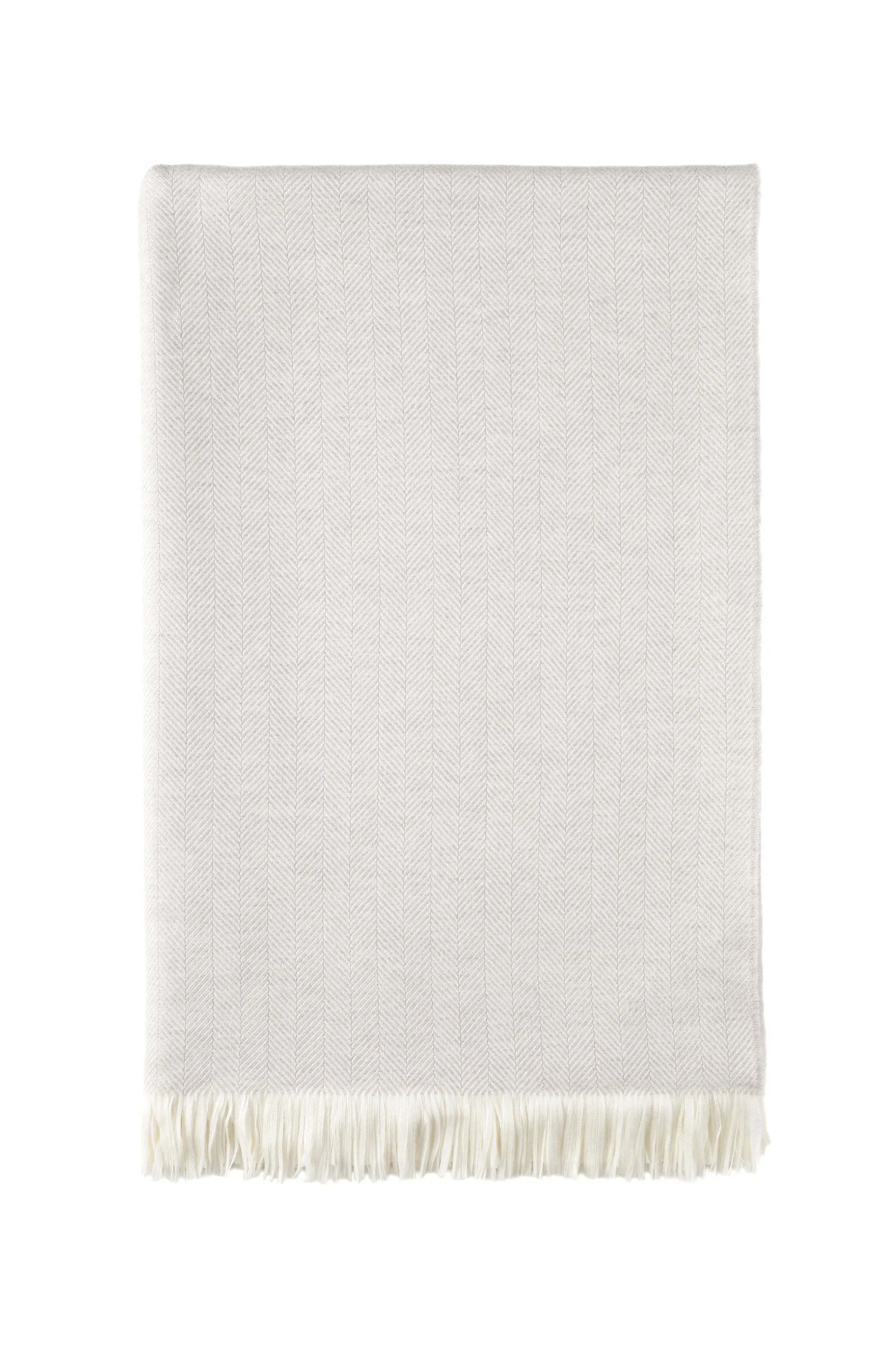 Johnstons of Elgin - Herringbone Merino Bed Throw in Silver Birch